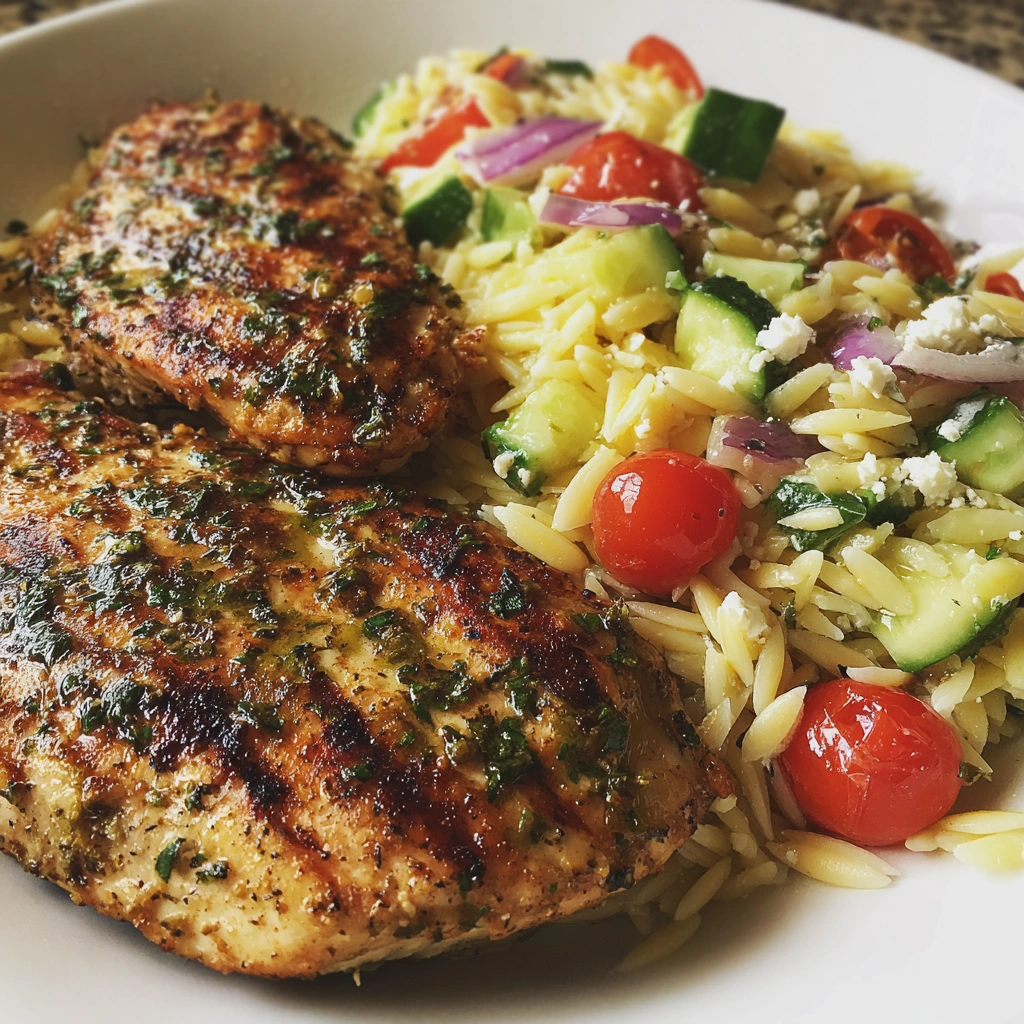 Lemon Herb Chicken and Cucumber Orzo Salad