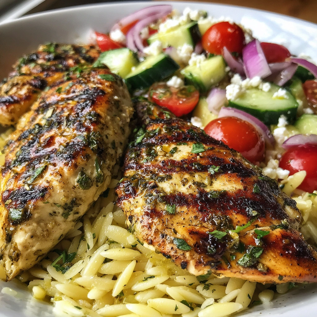 Lemon Herb Chicken and Cucumber Orzo Salad