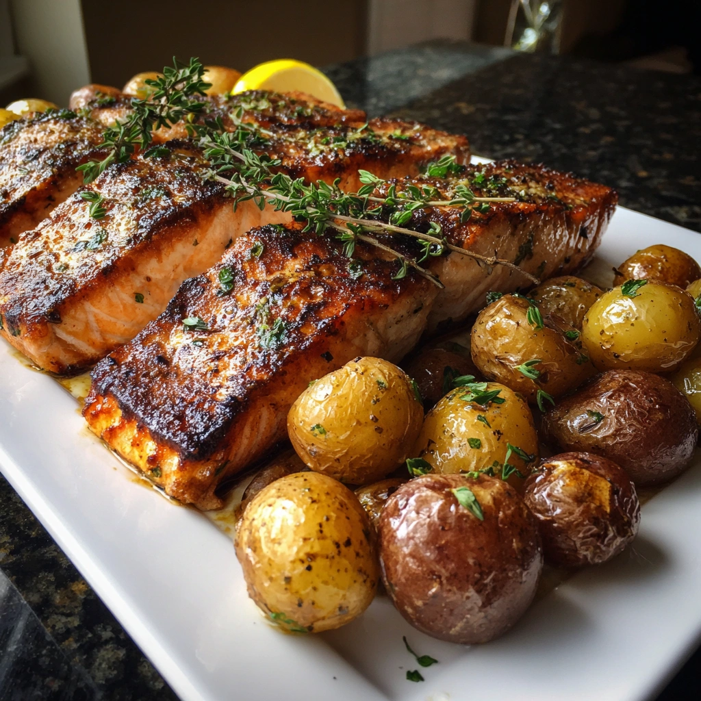 Lemon Thyme Salmon with Baby Potatoes