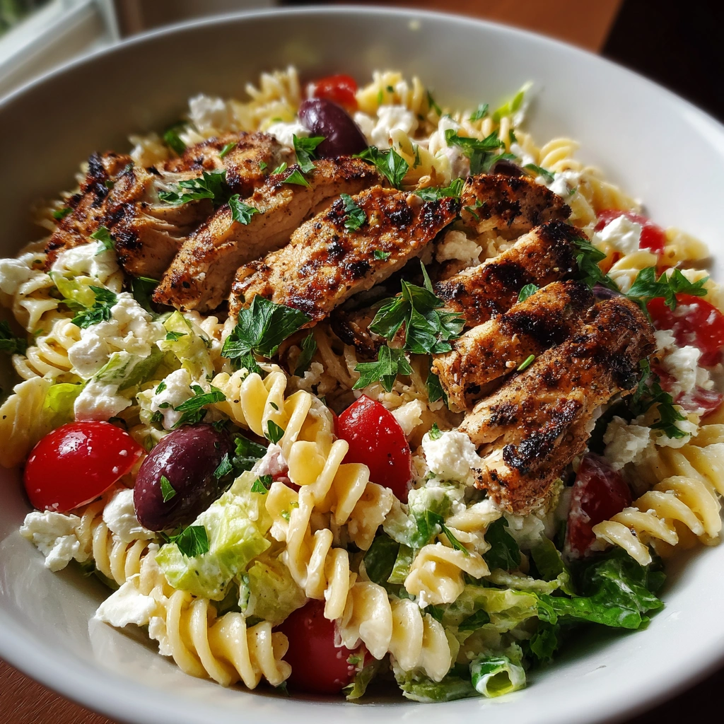 Mediterranean Chicken Caesar Pasta Salad