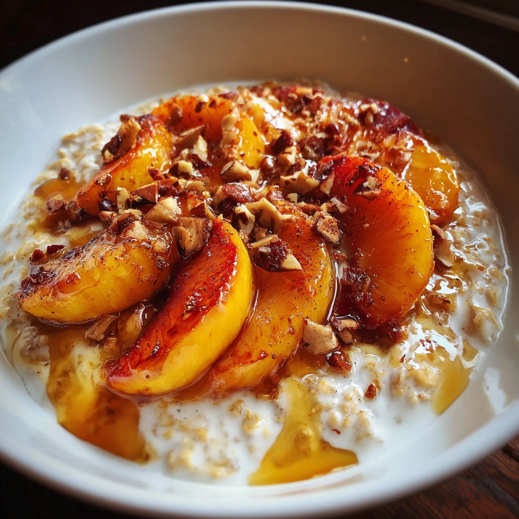 Overnight Oats with Caramelized Peaches