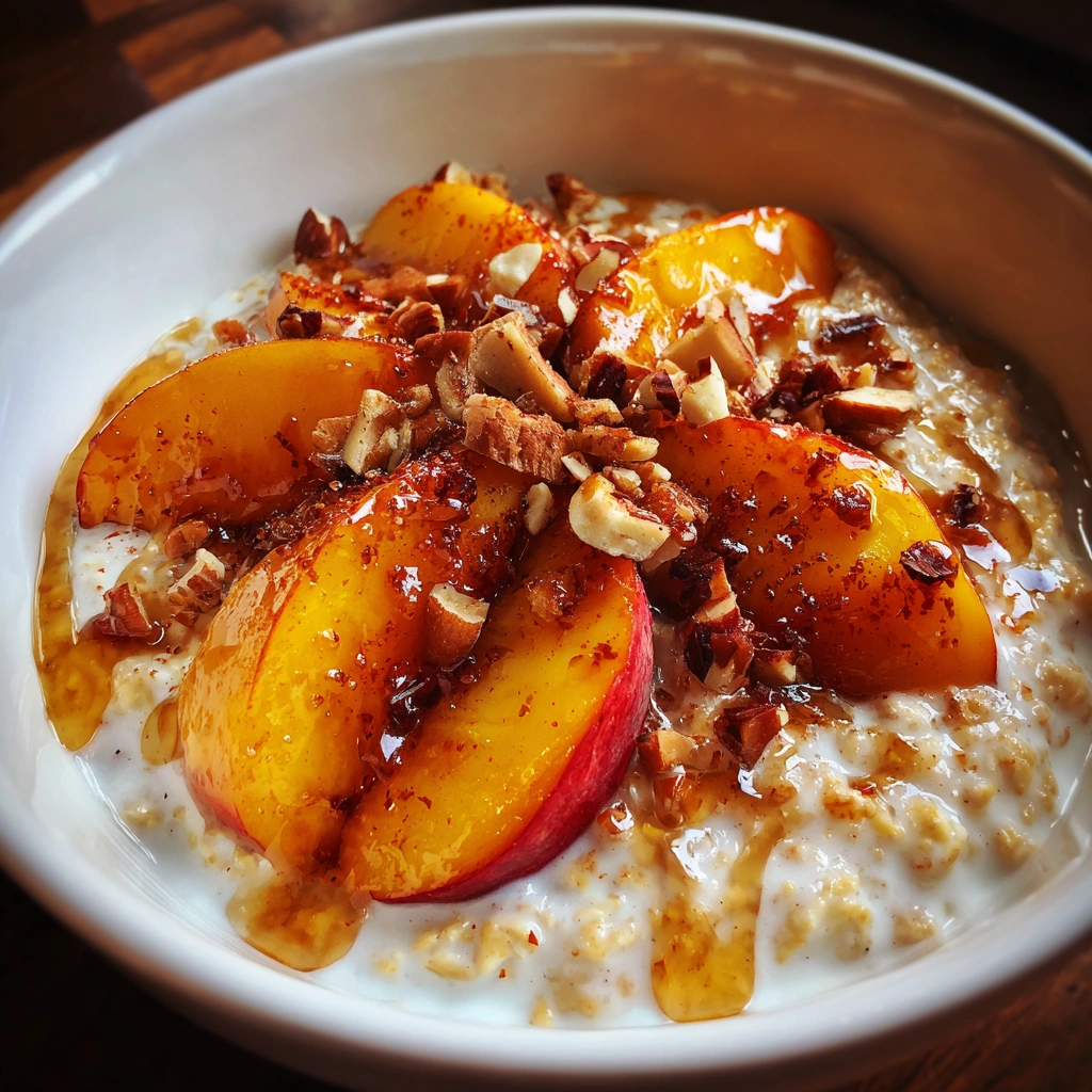 Overnight Oats with Caramelized Peaches