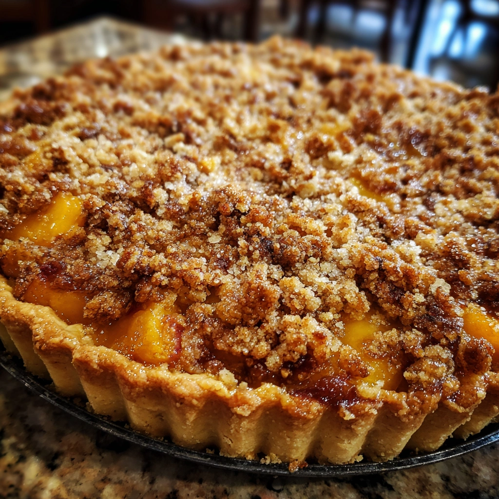 Peach & Almond Crumble Cookie Pie