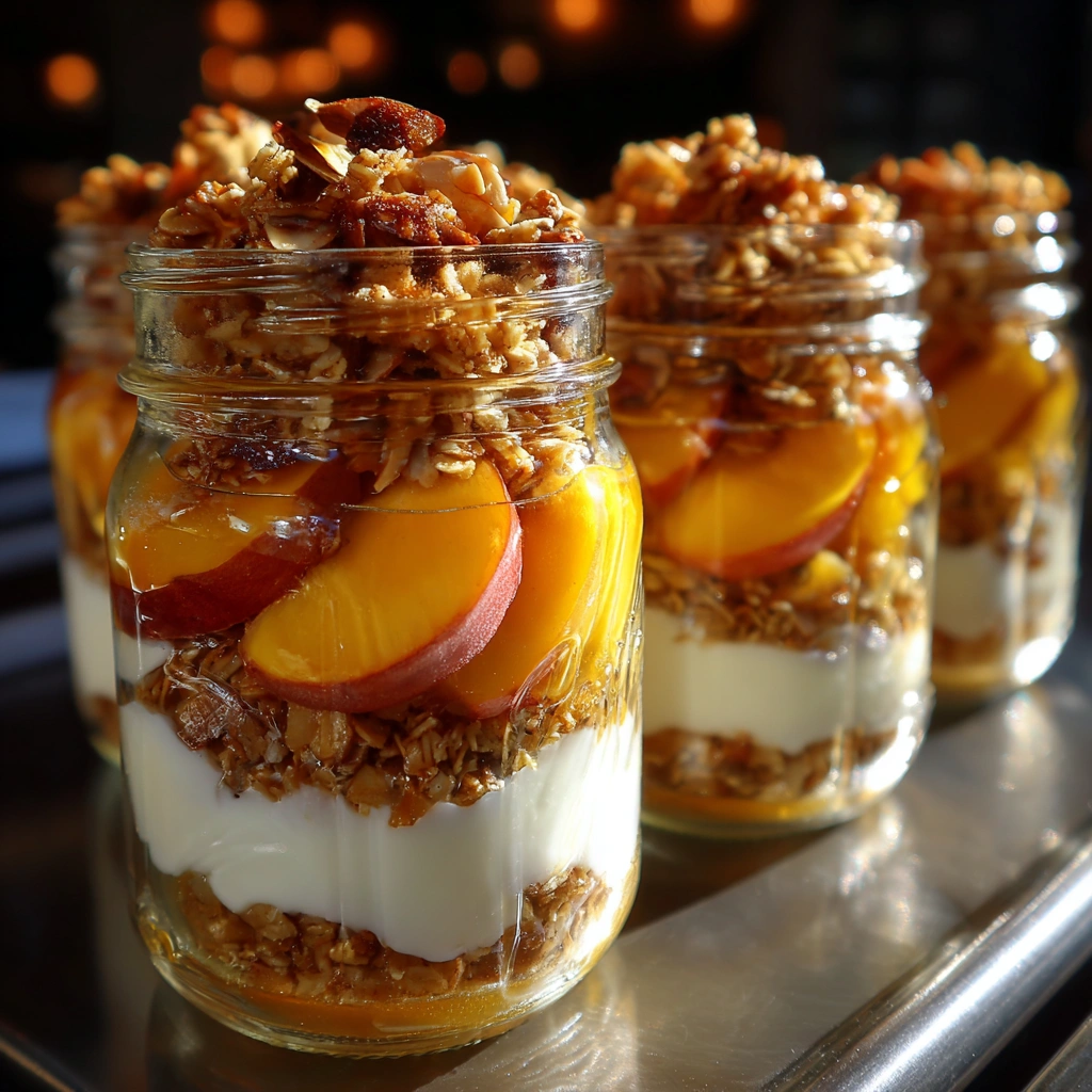 Peach Crisp Yogurt Parfait Jars