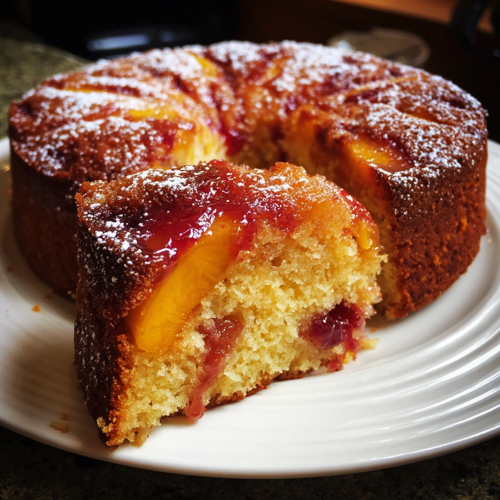 Peach and Raspberry Drizzle Cake