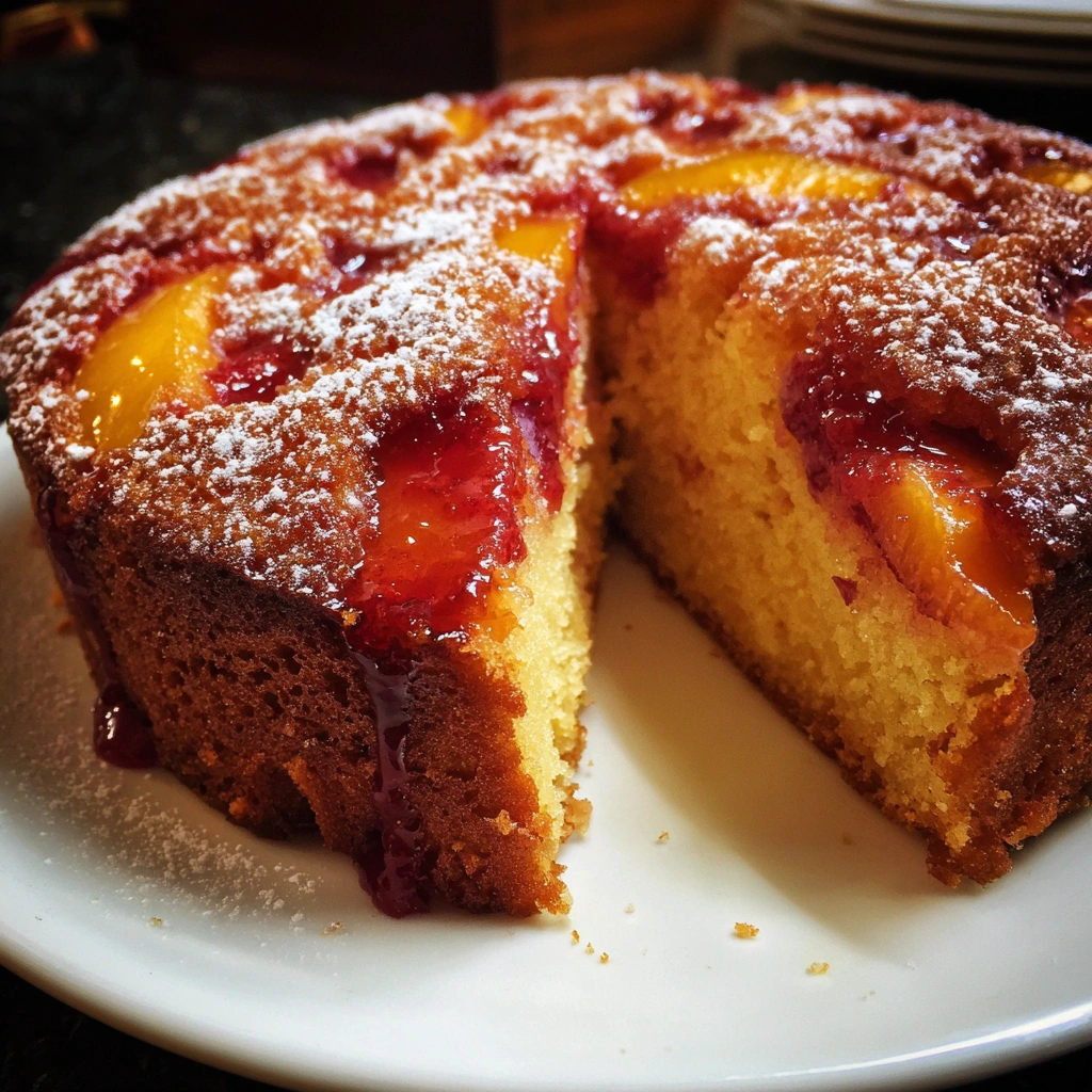 Peach and Raspberry Drizzle Cake