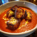 Roasted Tomato Basil Soup with Parmesan Croutons