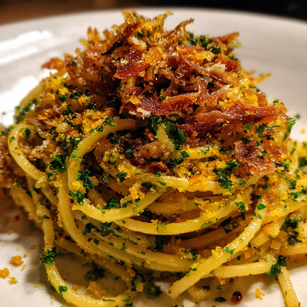 Sardine & Lemon Zest Pasta with Parmesan Crunch