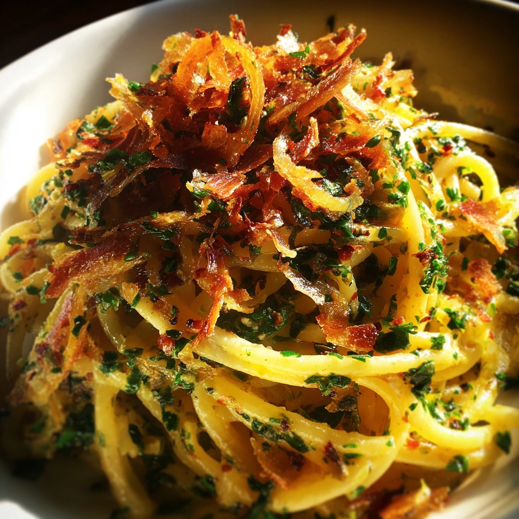 Sardine & Lemon Zest Pasta with Parmesan Crunch