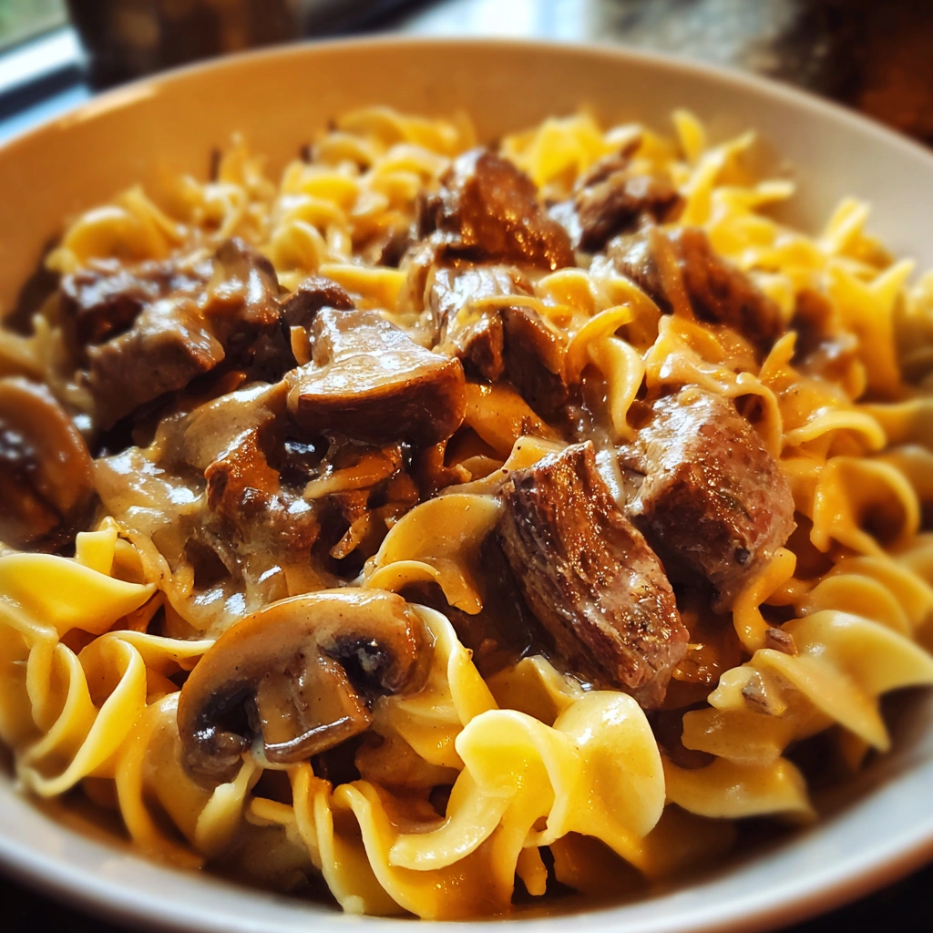 Slow Cooker Beef Stroganoff with Egg Noodles
