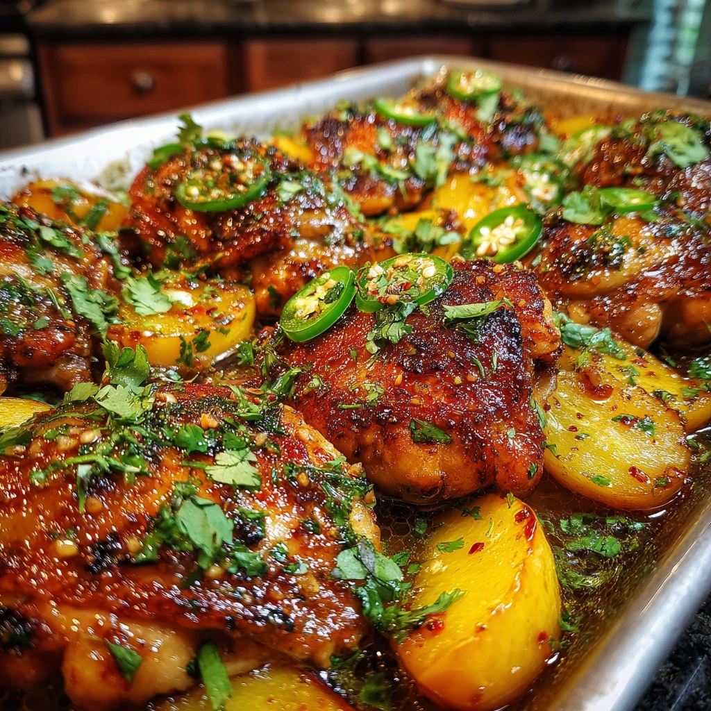Spicy Peach Chicken with Jalapeño Honey Glaze