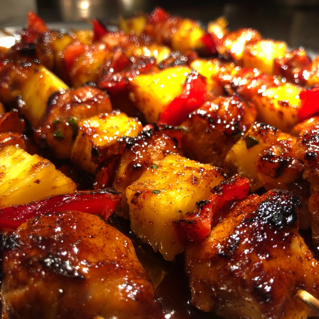 Spicy Pineapple BBQ Chicken Skewers