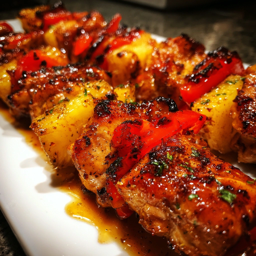 Spicy Pineapple BBQ Chicken Skewers