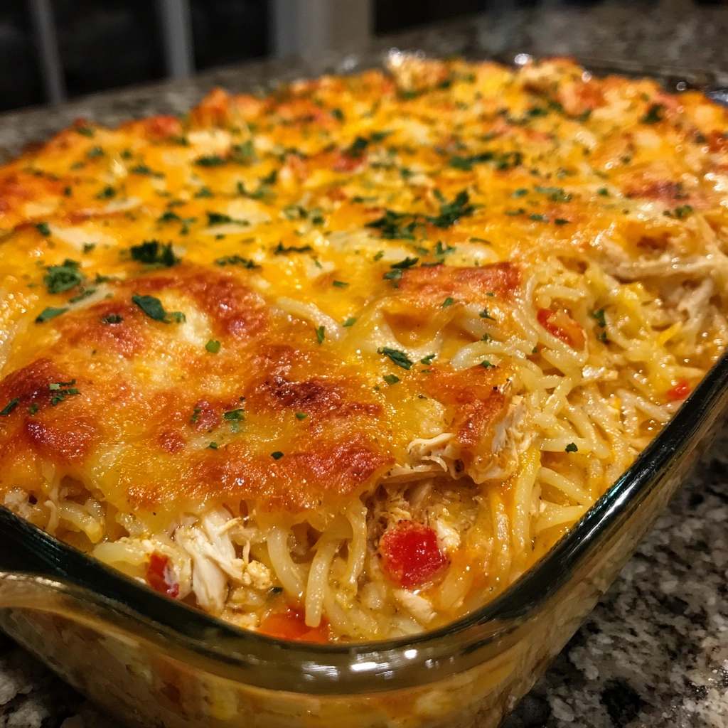 Spicy Southern Chicken Spaghetti Casserole