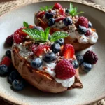 Stuffed Breakfast Sweet Potatoes with Yogurt and Berries
