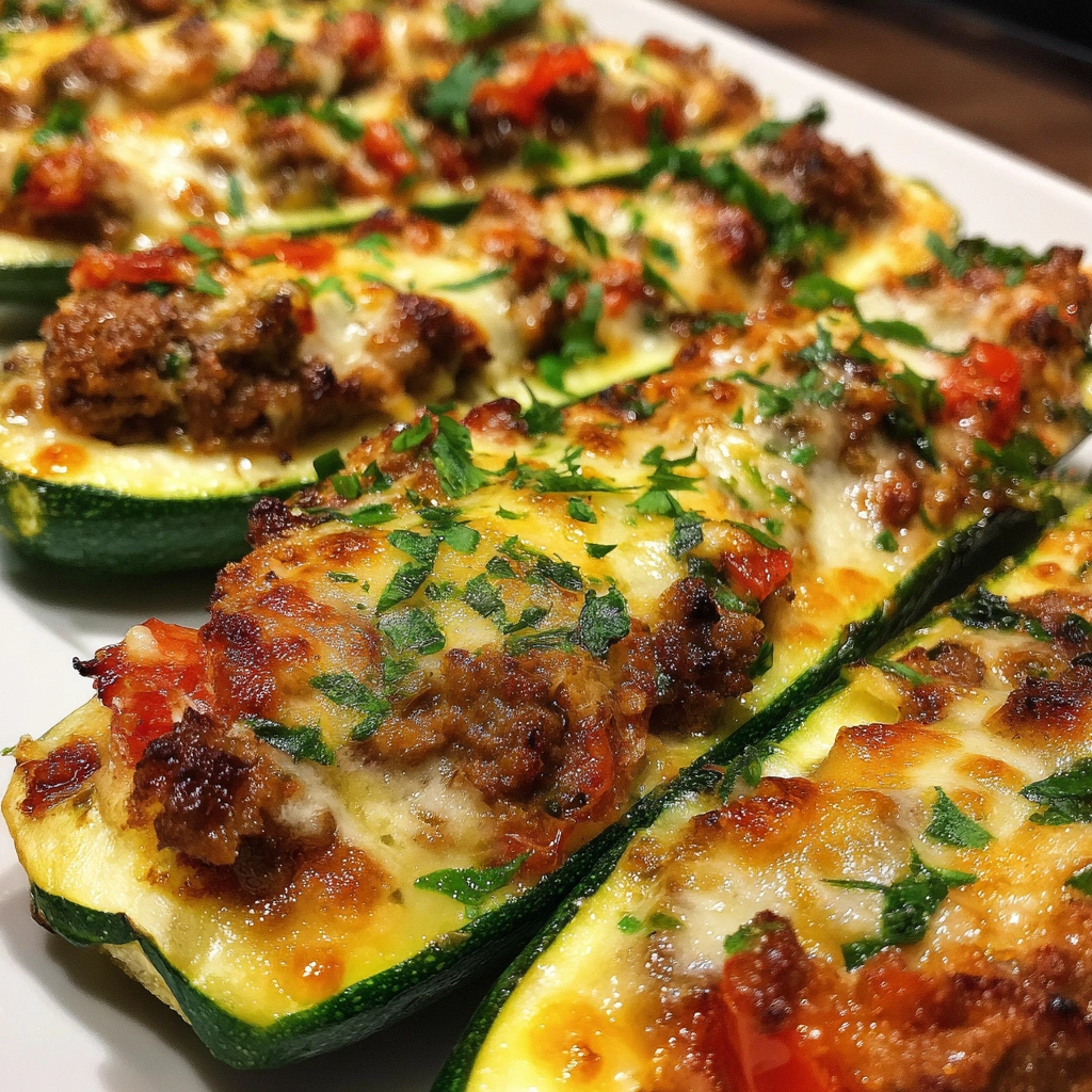 Stuffed Zucchini Boats with Ground Beef
