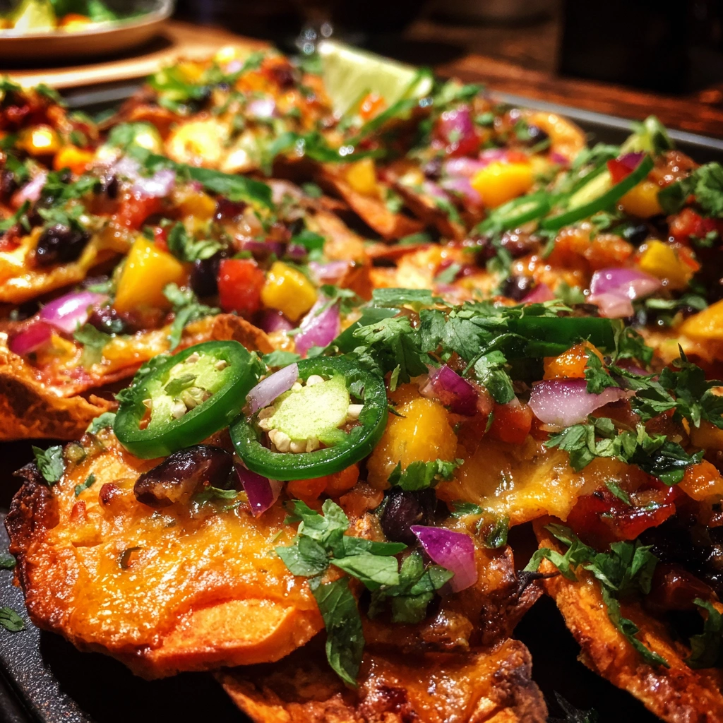 Sweet Potato Nachos with Peach Jalapeño Salsa
