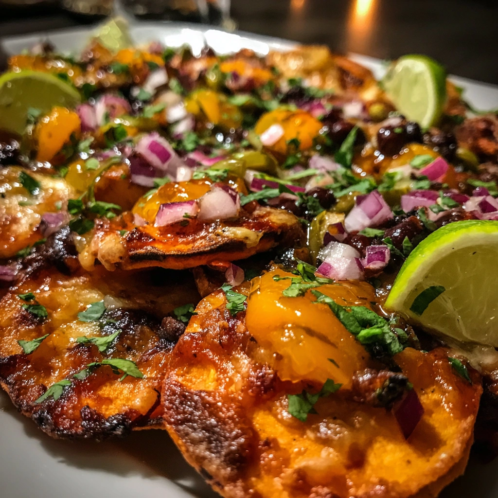Sweet Potato Nachos with Peach Jalapeño Salsa