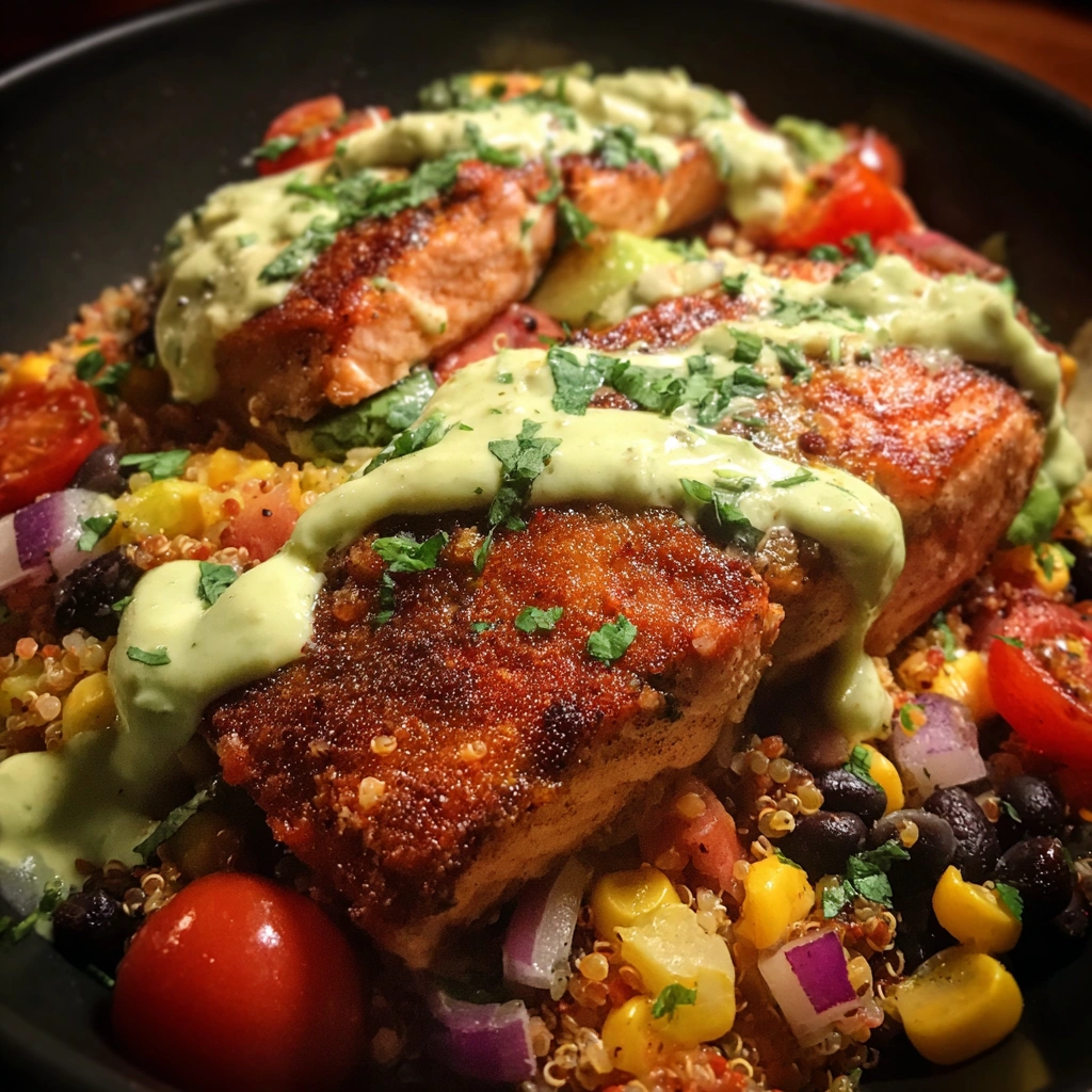 Tex-Mex Salmon Taco Bowl with Avocado Crema
