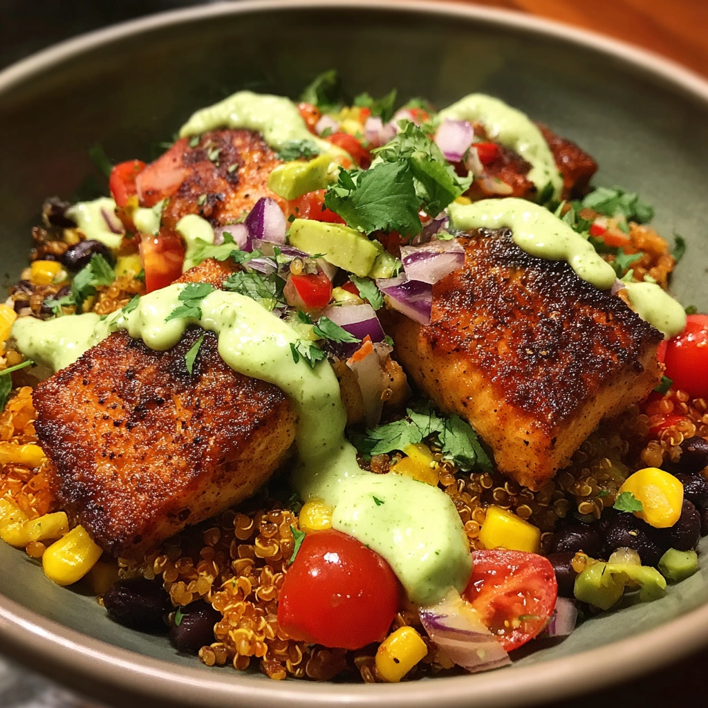 Tex-Mex Salmon Taco Bowl with Avocado Crema