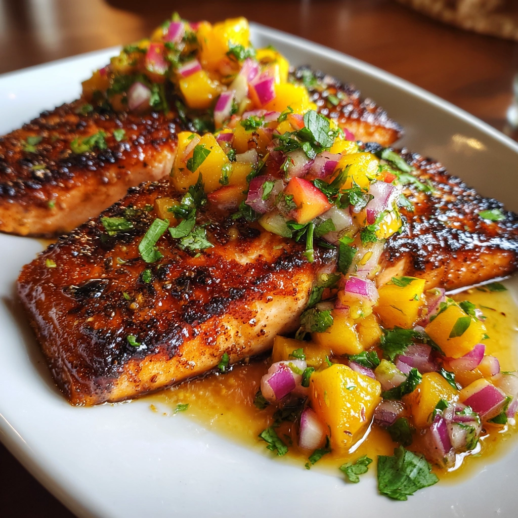 Honey Garlic Butter Salmon with Roasted Peach Salsa