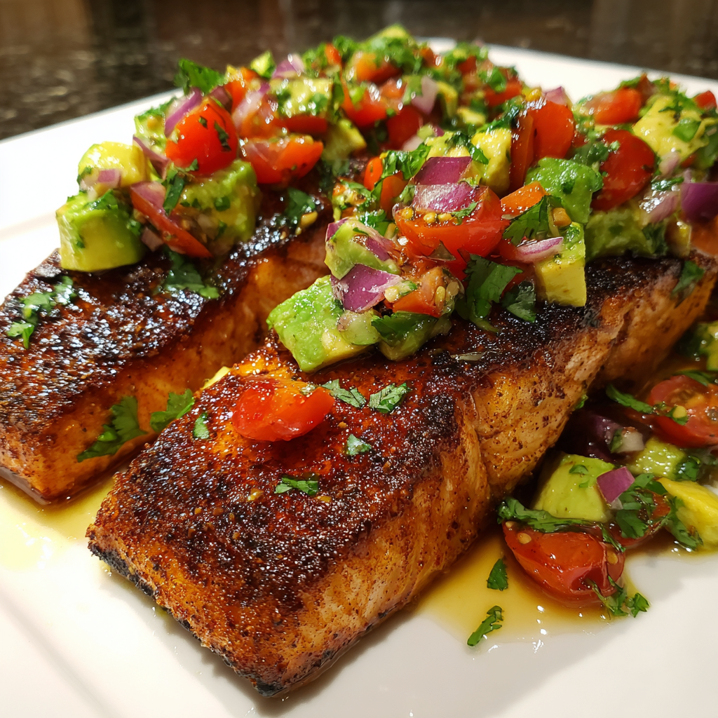 Spicy Cajun Salmon with Avocado Salsa