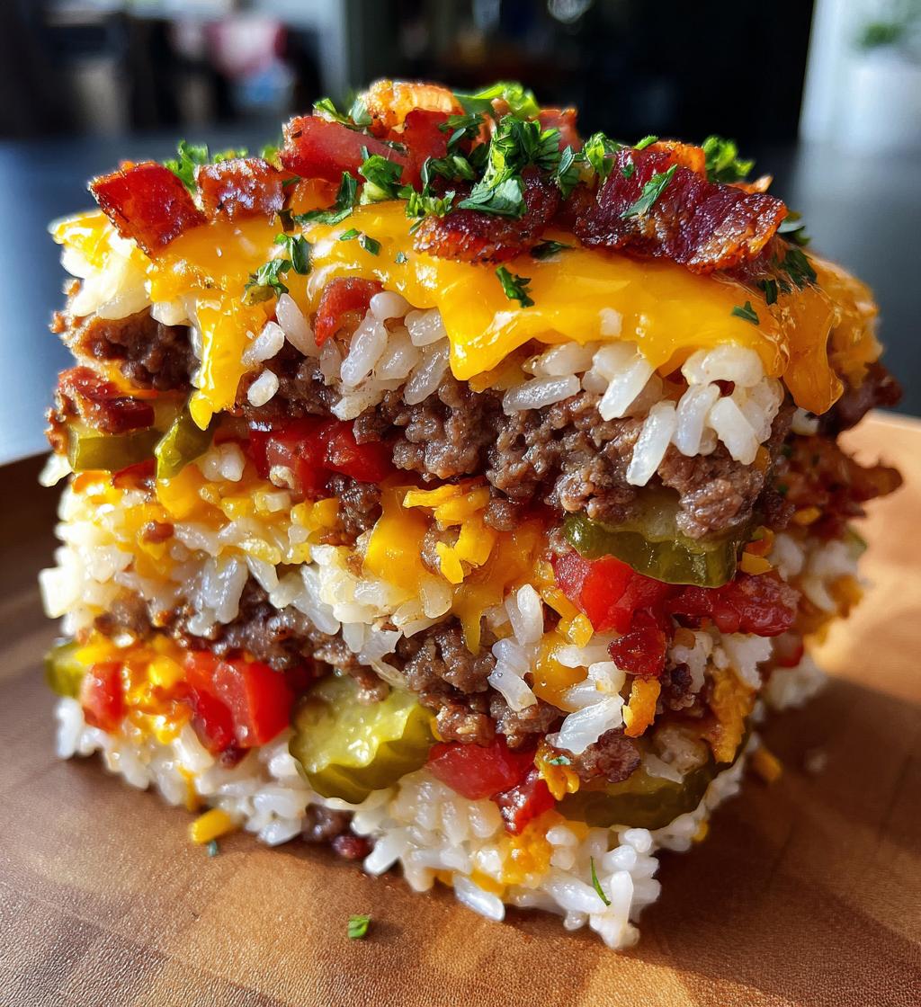 Bacon Cheeseburger Rice Stack