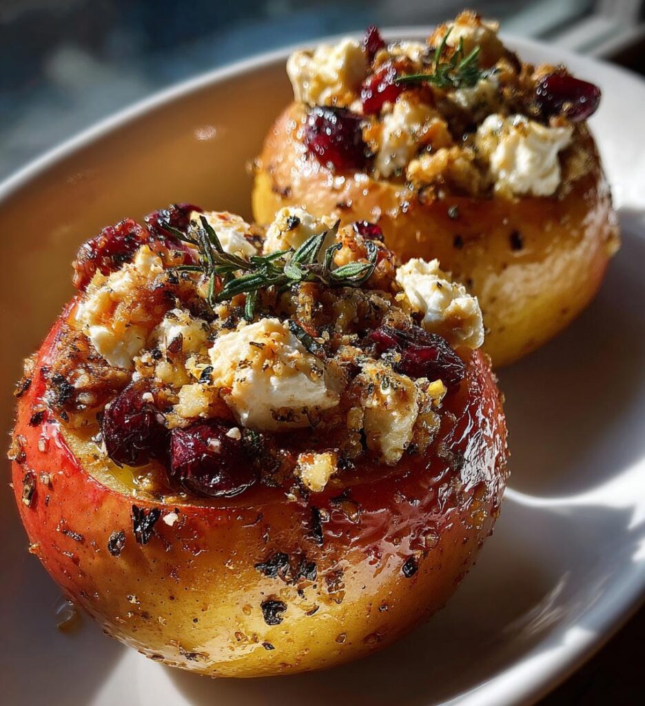 Baked Apples with Feta, Honey, and Cranberries