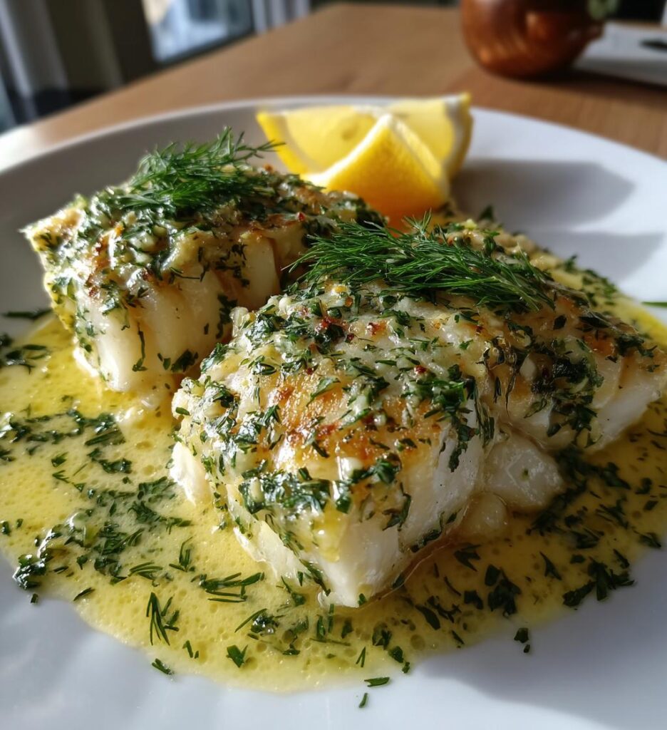 Baked Cod with Lemon Dill Sauce