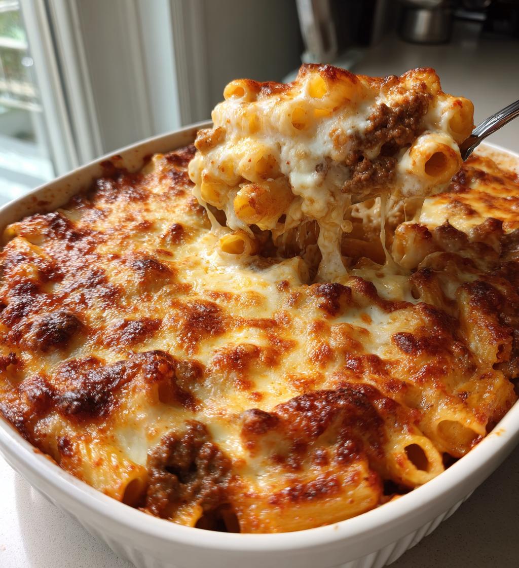 Beef Rigotoni Cheese Bake