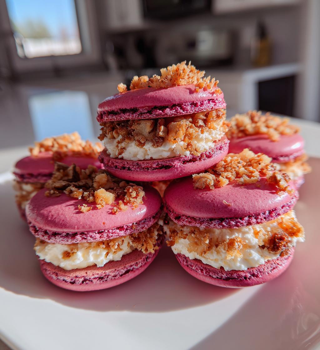 Beet Macarons with Goat Cheese Walnut Crunch - detail 1