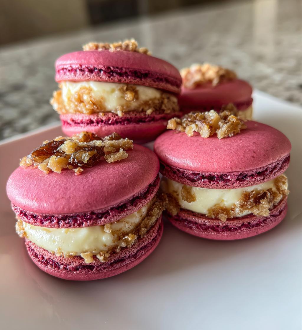 Beet Macarons with Goat Cheese Walnut Crunch