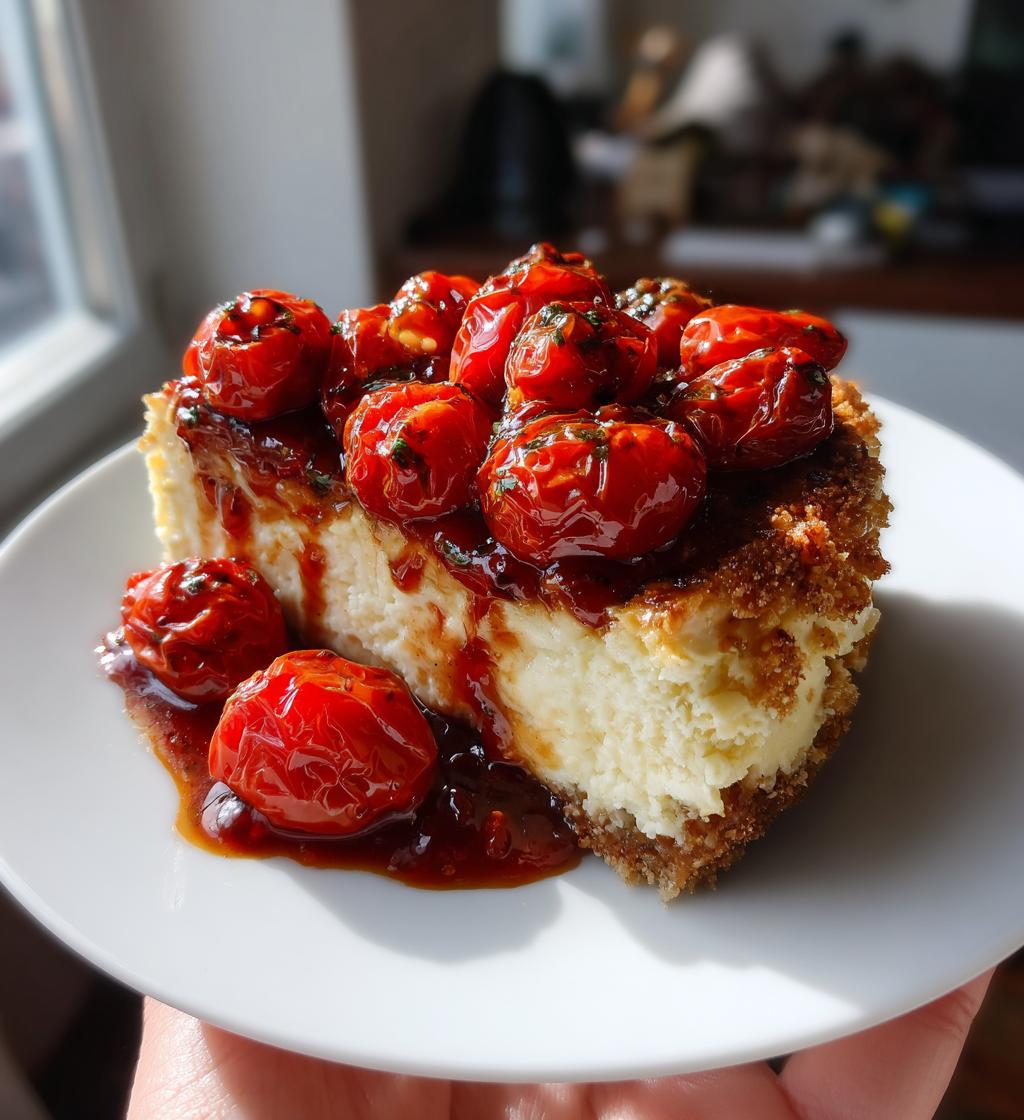 Cheesecake with Roasted Tomato Jam and Parmesan Crust