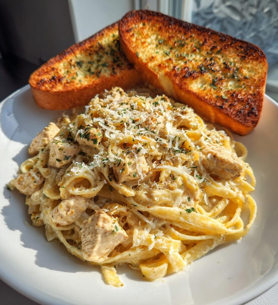 Chicken Alfredo Garlic Bread