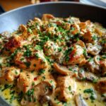 Chicken And Mushroom Skillet In A Creamy Asiago And Mustard Sauce
