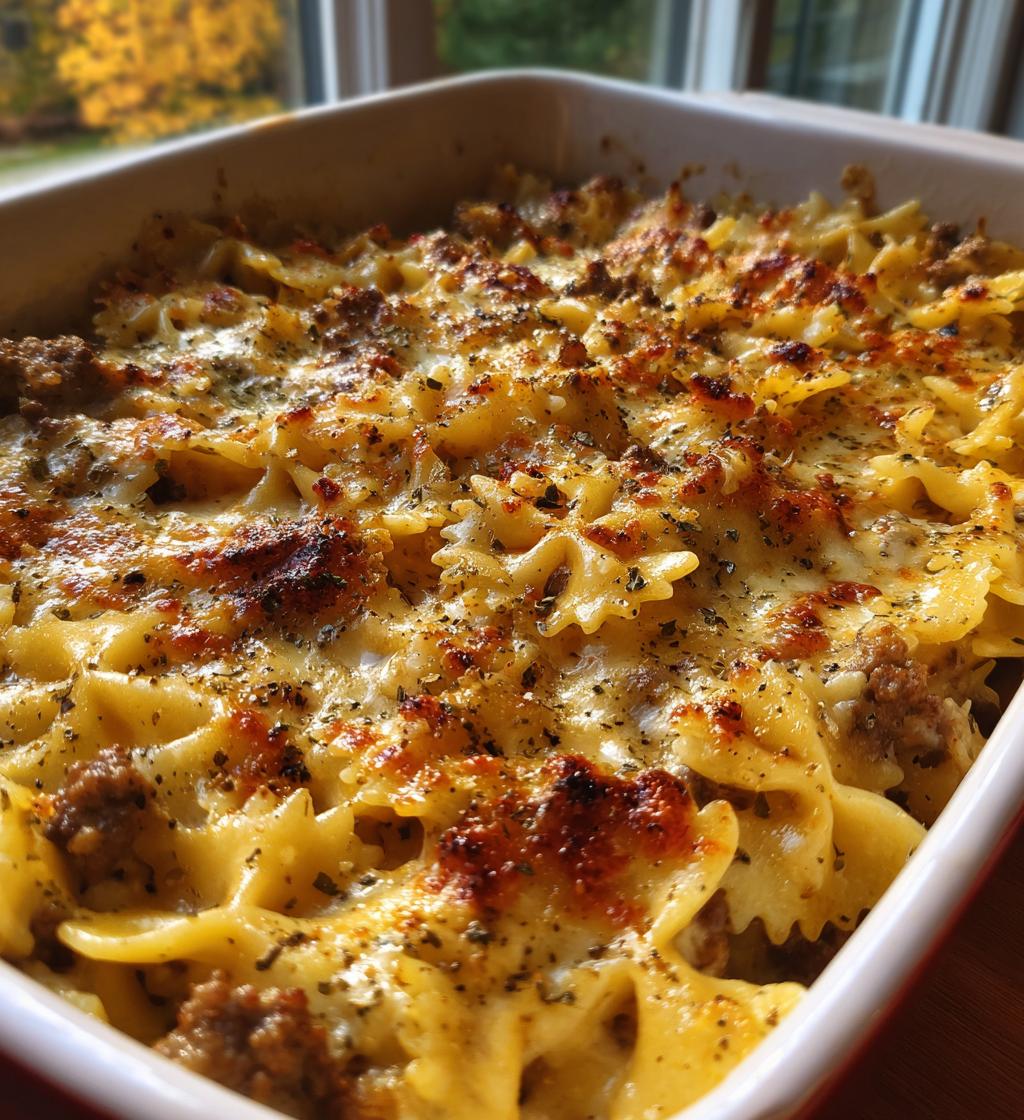 Creamy Parmesan Garlic Beef Bowtie Pasta Bake - detail 1