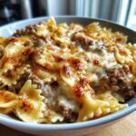 Creamy Parmesan Garlic Beef Bowtie Pasta Bake