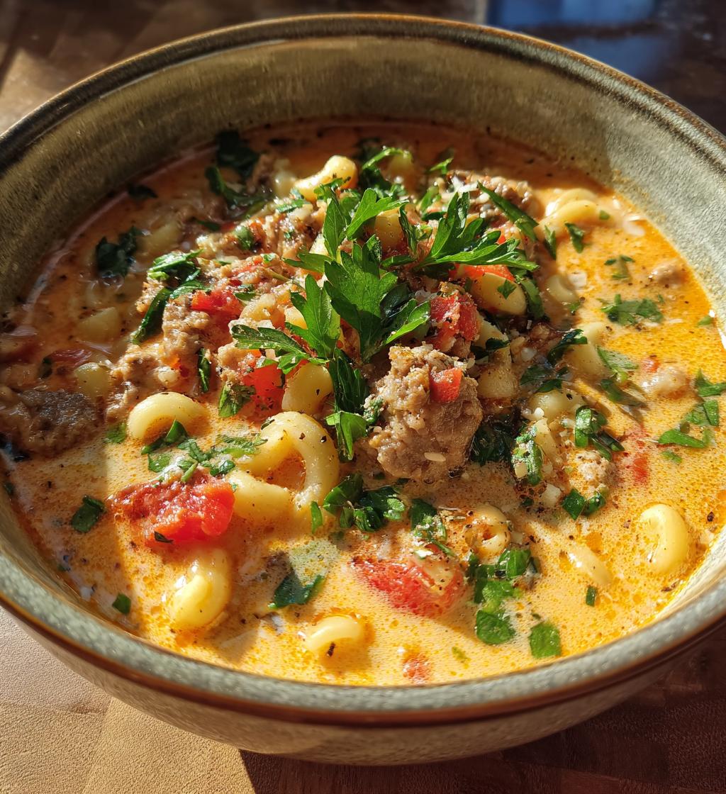 Creamy Parmesan Italian Sausage Ditalini Soup