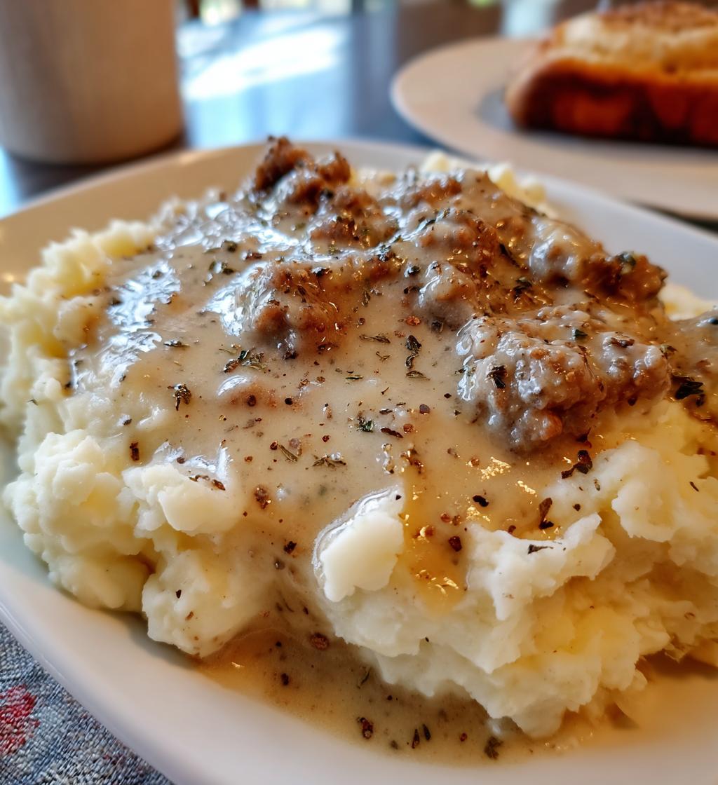 Creamy Roasted Garlic Mashed Potatoes With Savory Sausage Gravy - detail 1