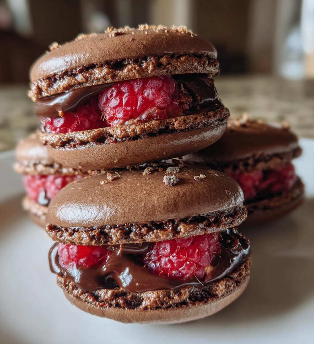 Dark Chocolate Raspberry Macarons - detail 1