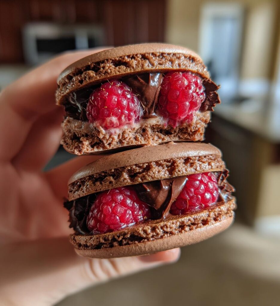Dark Chocolate Raspberry Macarons