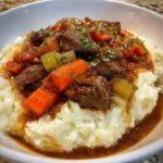 Fall Apple Cider Stew over Mashed Potatoes