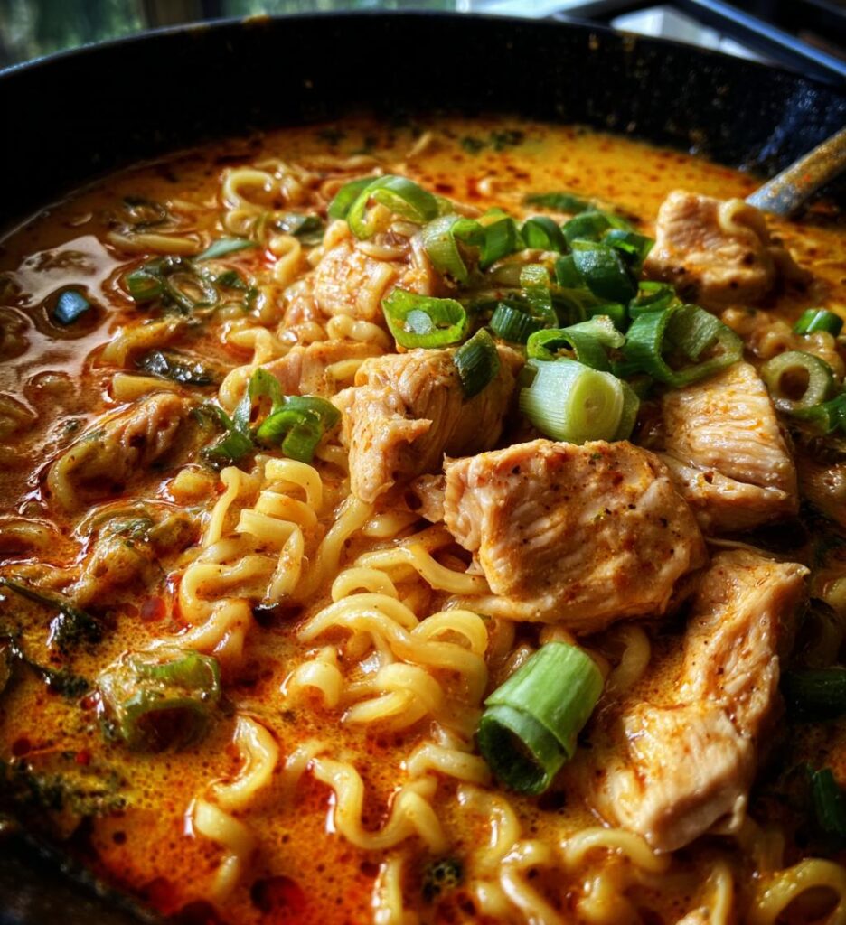Fiery Chicken Ramen with Creamy Garlic Sauce