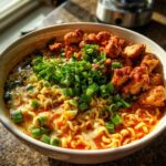 Fiery Chicken Ramen with Creamy Garlic Sauce