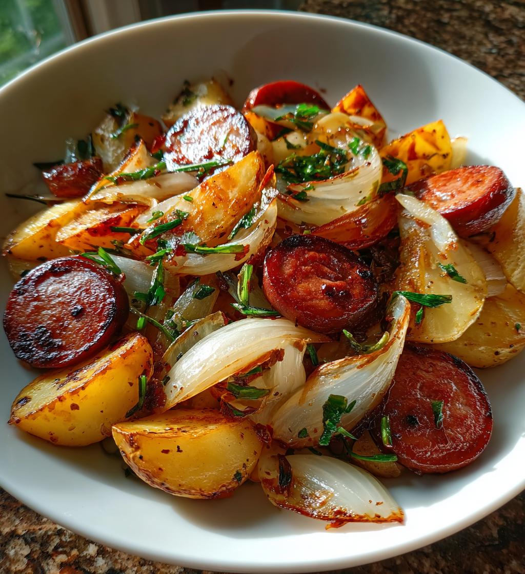 Fried Potatoes With Onions And Smoked Polish Sausage