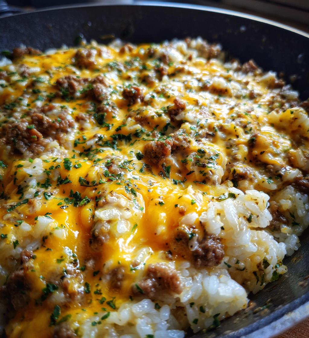 Garlic Butter Beef and Rice Skillet with Cheddar Parmesan Sauce - detail 1
