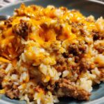 Garlic Butter Beef and Rice Skillet with Cheddar Parmesan Sauce