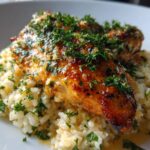 Garlic Butter Chicken Served With Parmesan Rice