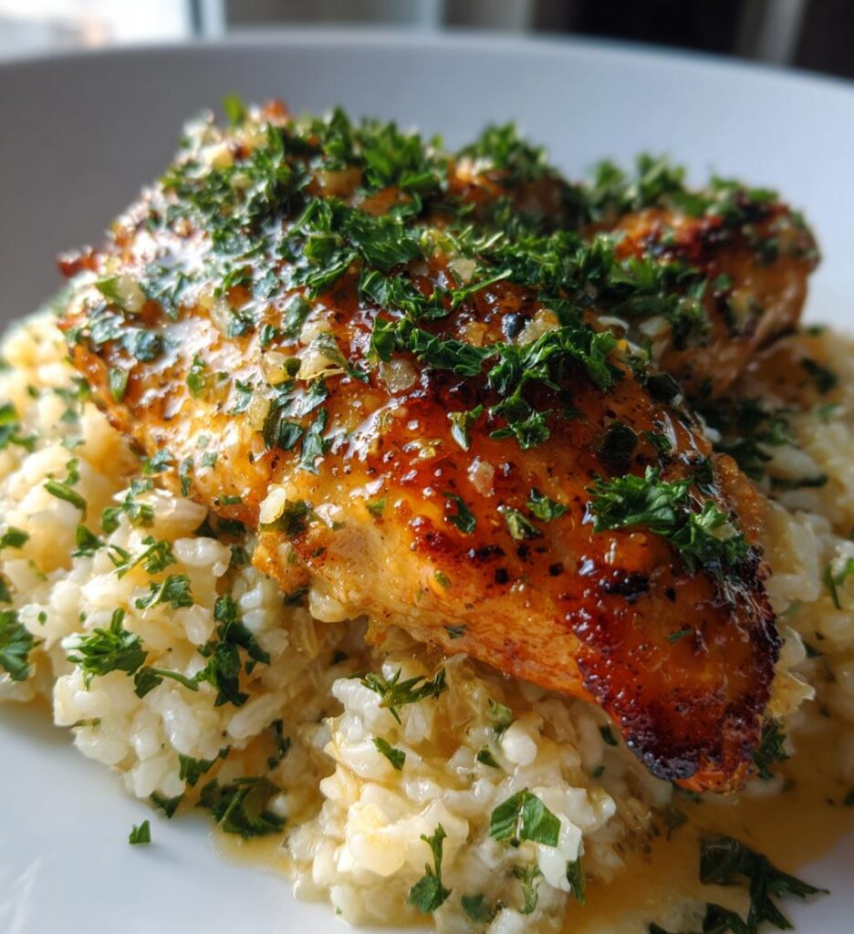Garlic Butter Chicken Served With Parmesan Rice