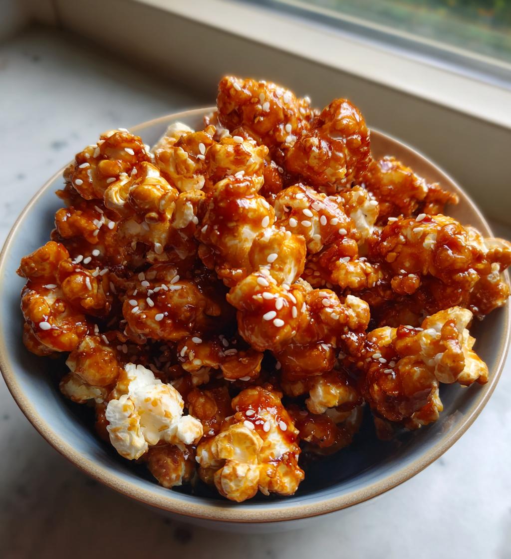Gochujang Caramel Popcorn With Sesame Seeds